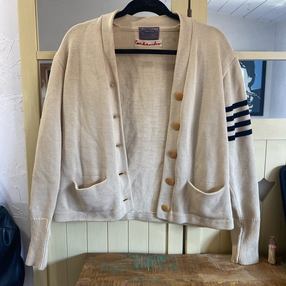 Vintage cream and sleeve striped cardigan.
